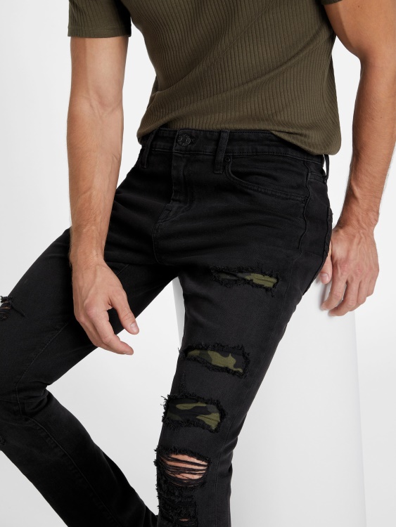 Guess Black Destruct Eco Draw тесни дънки за разкъсване и ремонт