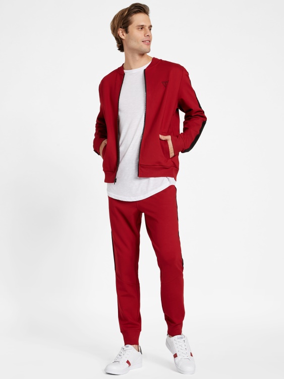 Guess Jon Logo Tape Joggers Red Noir