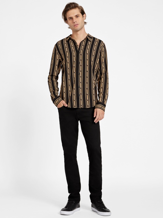 черна риза Guess Wiler с графика с верига