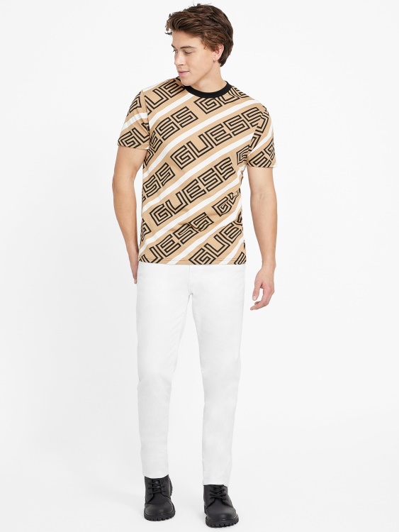 Guess Opie лого тениска с деколте препечено кафяво