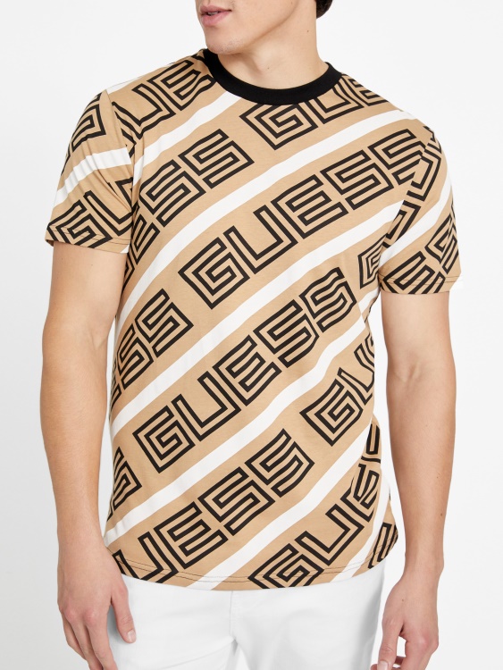 Guess Opie лого тениска с деколте препечено кафяво