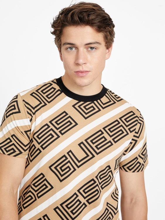 Guess Opie лого тениска с деколте препечено кафяво