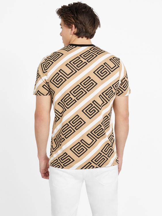 Guess Opie лого тениска с деколте препечено кафяво