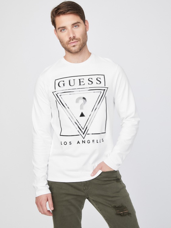 еко лого тениска с дълъг ръкав чисто бяло Guess