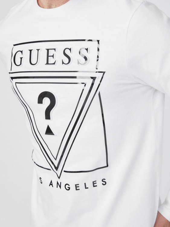 еко лого тениска с дълъг ръкав чисто бяло Guess