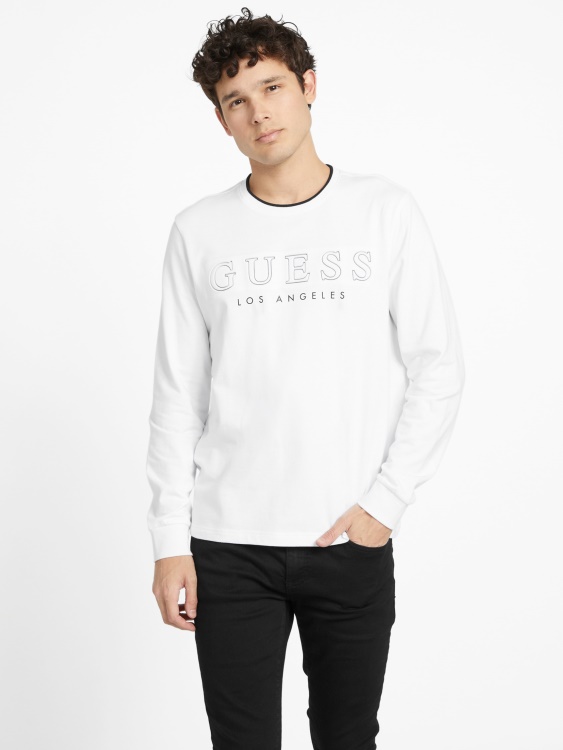 калико лого тениска с дълъг ръкав Guess чисто бяло