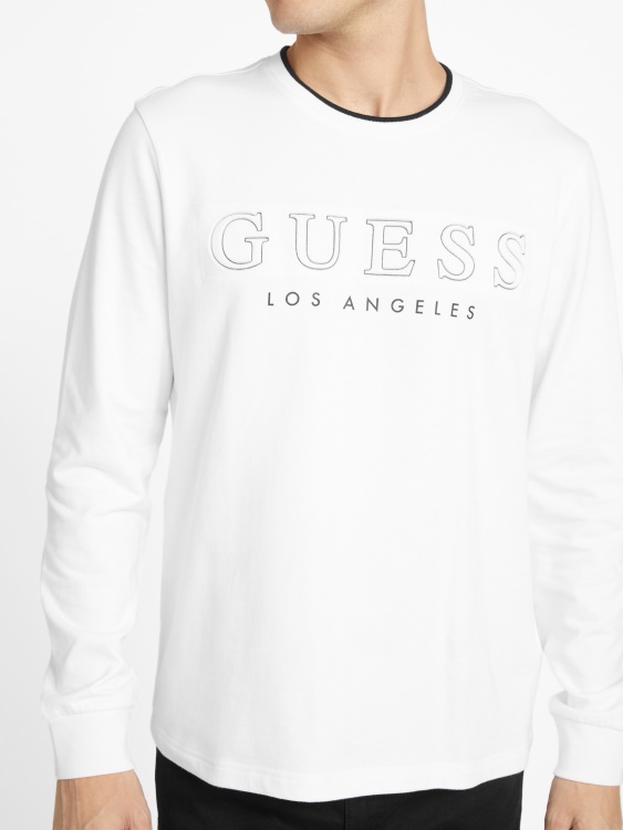 калико лого тениска с дълъг ръкав Guess чисто бяло