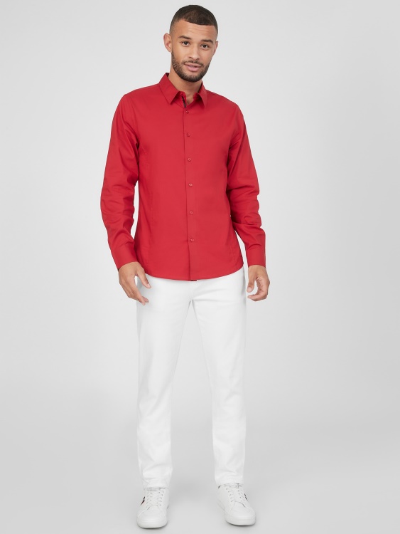 Guess Damon риза от поплин Varsity Red