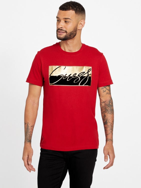 университетска червена тениска с лого Nivellen Guess