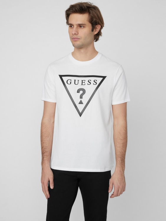 чисто бяла тениска с лого Guess Erikk