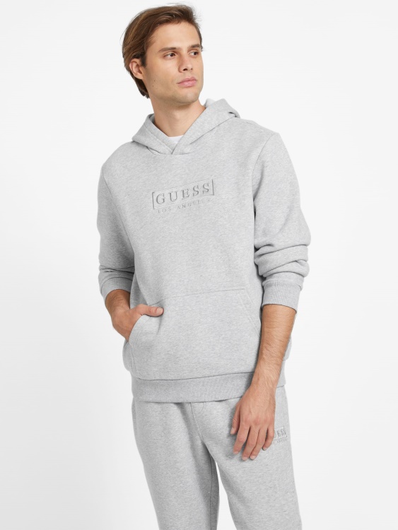 суичър с качулка с лого Harvey в светло меланжово сиво Guess