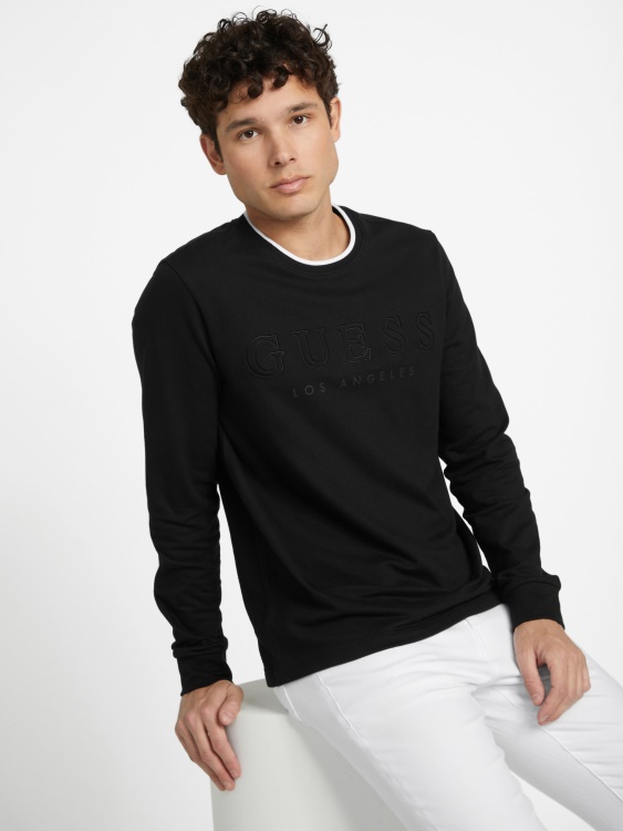 калико лого тениска с дълъг ръкав Guess джет черно