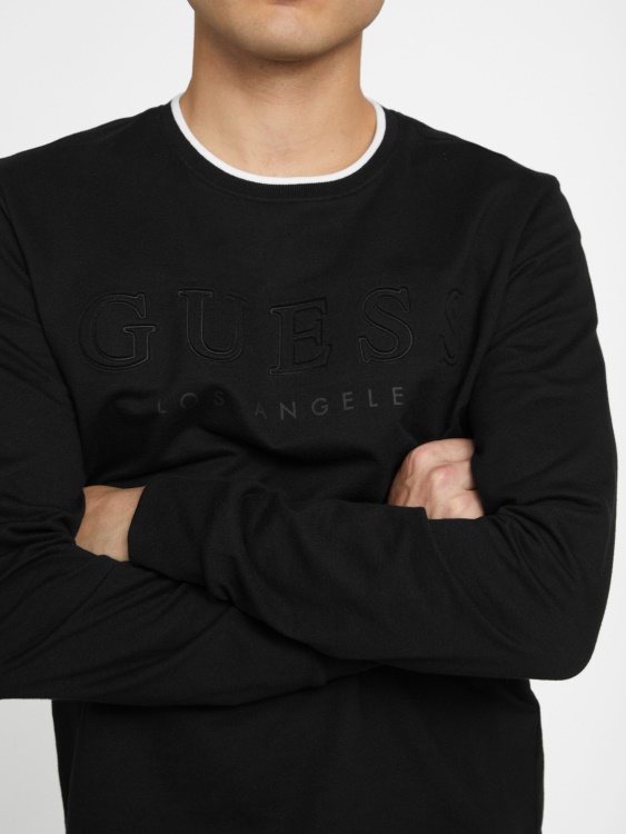 калико лого тениска с дълъг ръкав Guess джет черно
