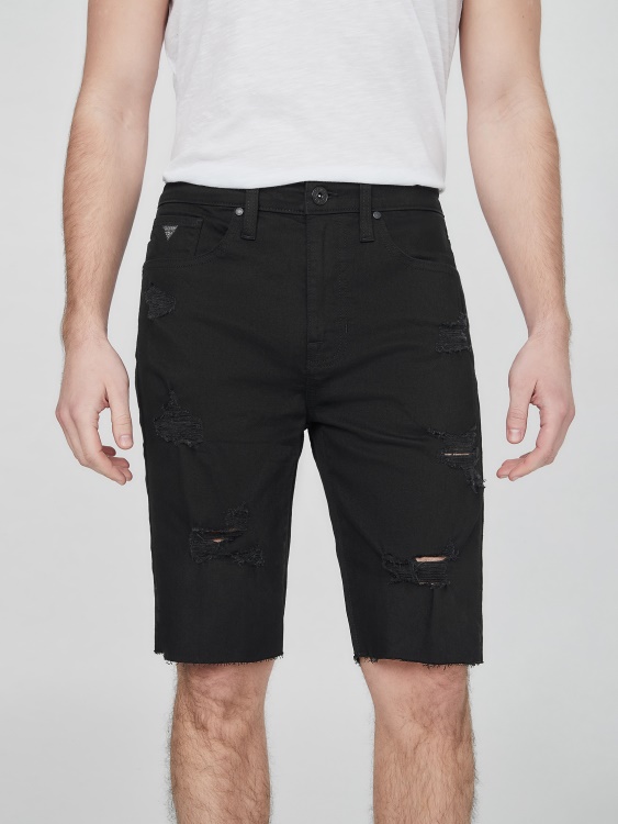 черни унищожи къси дънкови панталони Clark Destroyed Guess