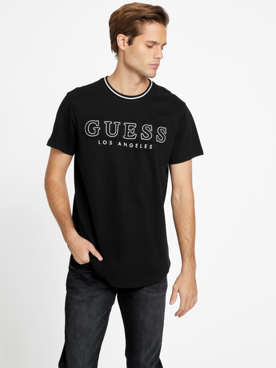 тениска с парагади заде Guess джет черен