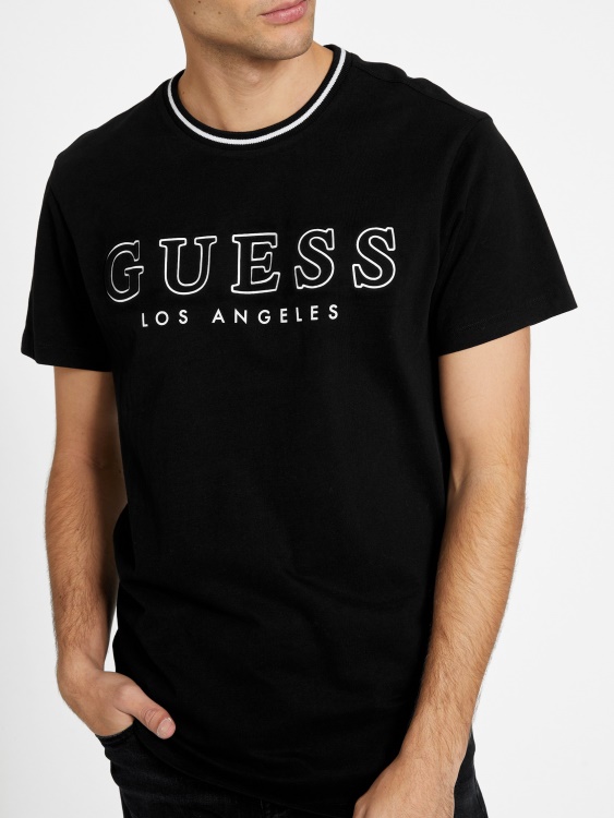 тениска с парагади заде Guess джет черен