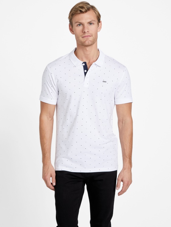 Pure White Eco Dev геометрична поло тениска Guess