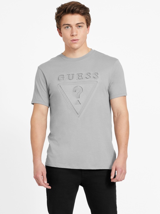 лого тениска с деколте Guess сив магнит