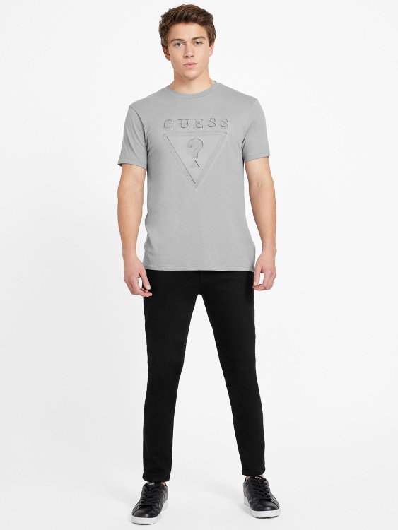 лого тениска с деколте Guess сив магнит