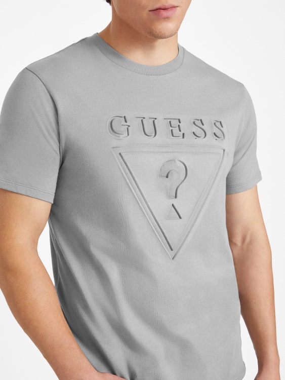 лого тениска с деколте Guess сив магнит