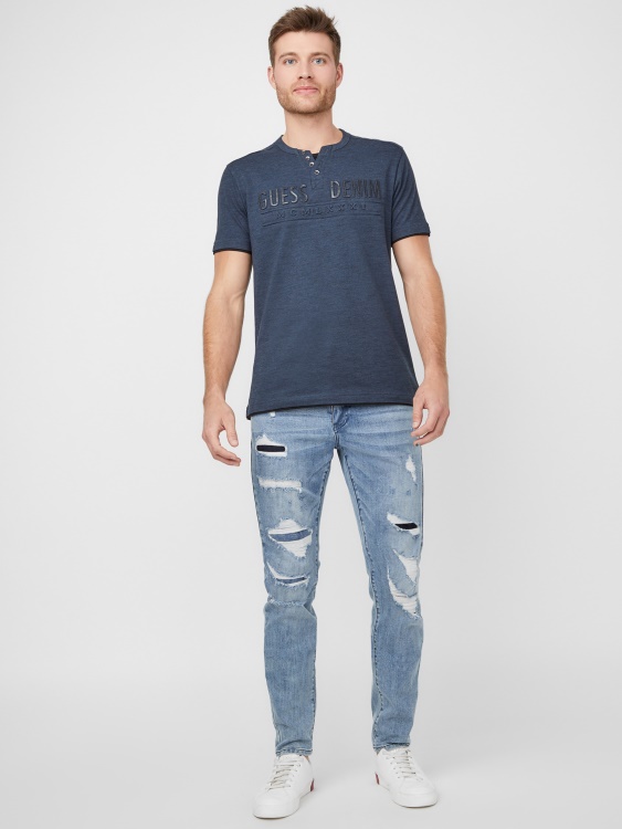 Guess Officer Blue Mulit Edgar Marled Henley Tee