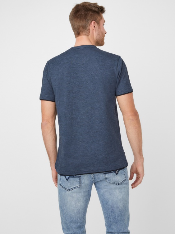 Guess Officer Blue Mulit Edgar Marled Henley Tee