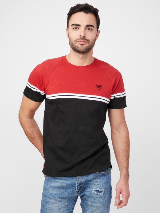 черна тениска еко Kido с цветни блокчета Guess