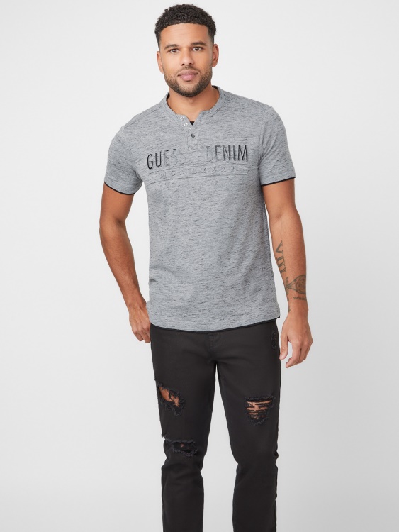 Edgar Marled Henley Tee Guess Medium Charcoal Heather