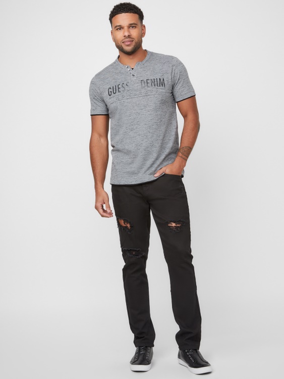Edgar Marled Henley Tee Guess Medium Charcoal Heather