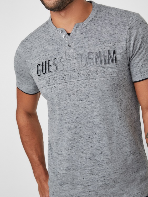 Edgar Marled Henley Tee Guess Medium Charcoal Heather