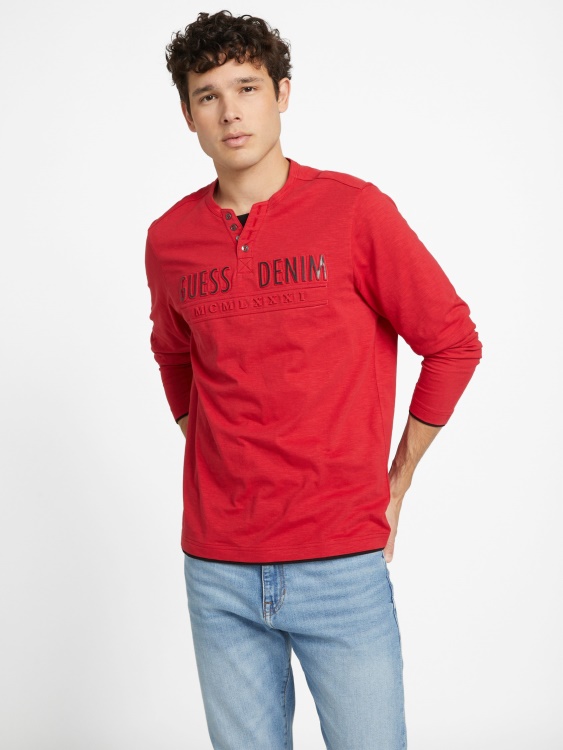 тениска с дълга ръка Guess Varsity Red Edgar Logo