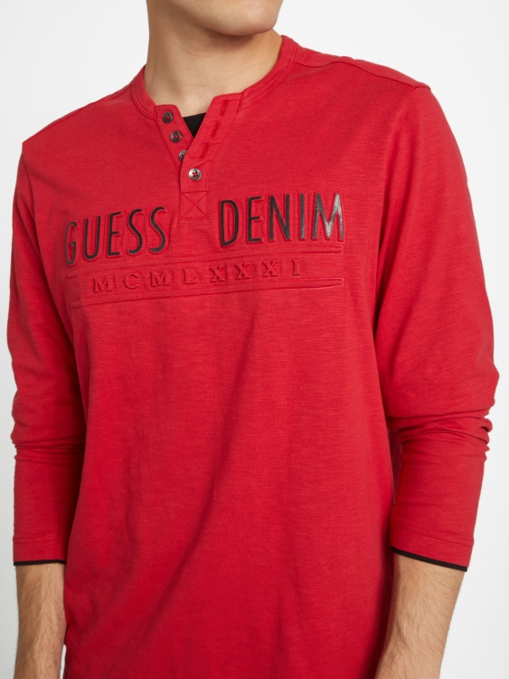 тениска с дълга ръка Guess Varsity Red Edgar Logo