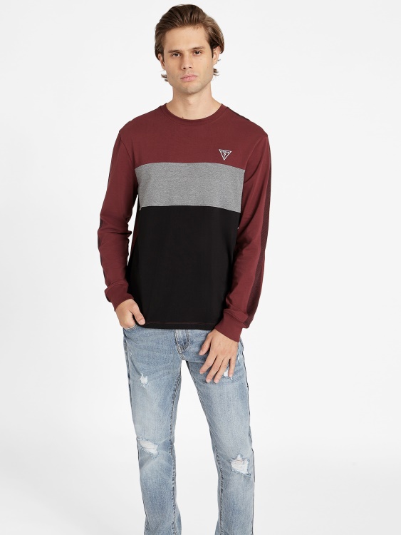 Marmont Red Multi Eco Arto пуловер с деколте с цветни блокове Guess