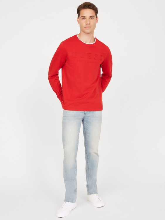 Тениска с дълга ръкав с лого калико Guess Red Noir