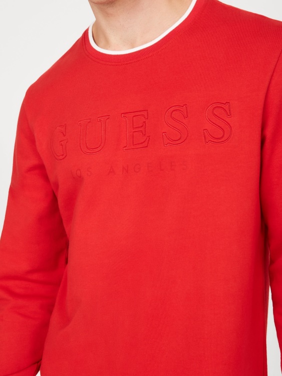 Тениска с дълга ръкав с лого калико Guess Red Noir