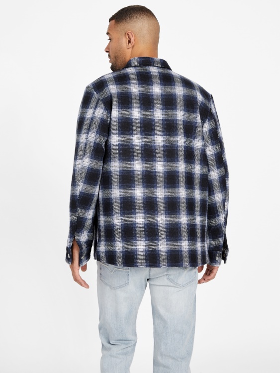 Guess Ted Wool-blend Shacket Blue Plaid