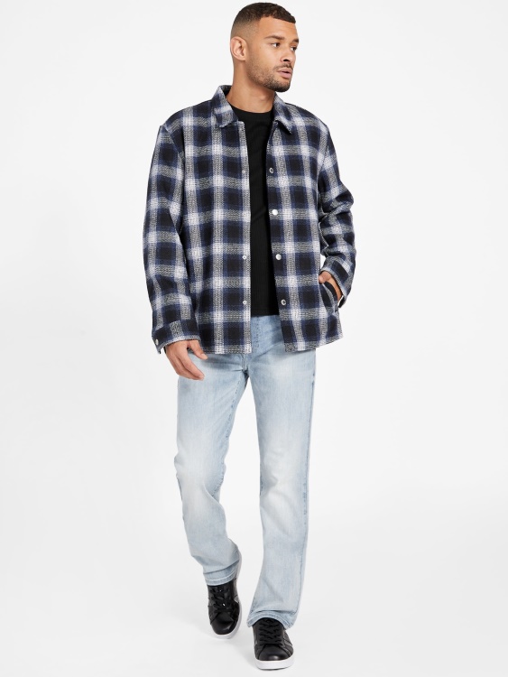 Guess Ted Wool-blend Shacket Blue Plaid