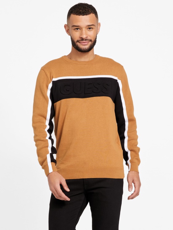 Guess Rowe Color-block пуловер кафяв топаз