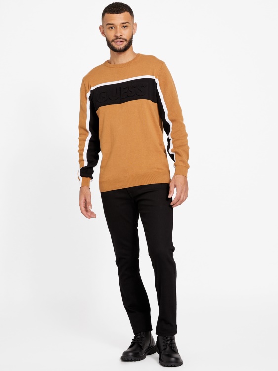 Guess Rowe Color-block пуловер кафяв топаз