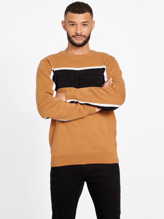 Guess Rowe Color-block пуловер кафяв топаз