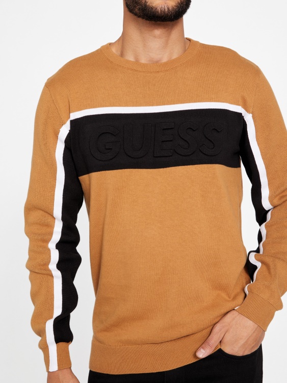 Guess Rowe Color-block пуловер кафяв топаз