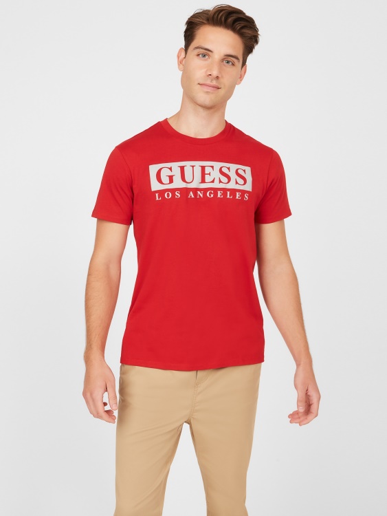 университетска червена тениска с лого на Greg Guess