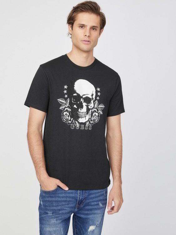 тениска с черен еко голям череп Guess