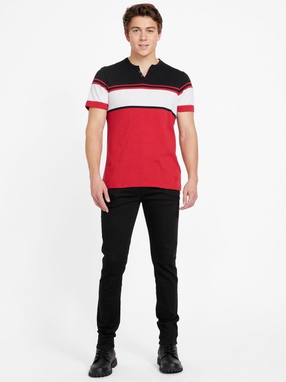 Guess Varsity червена тениска с цепки на много райета