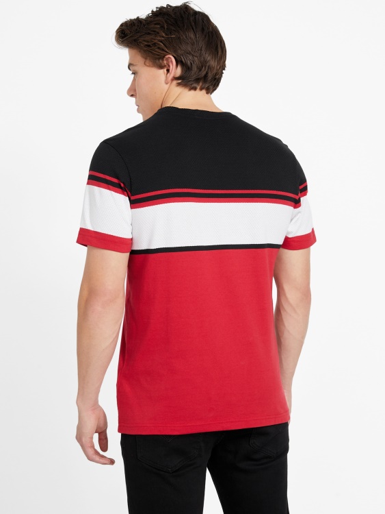 Guess Varsity червена тениска с цепки на много райета