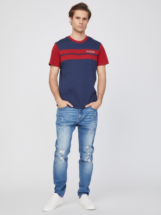черна синя тениска с лого на Guess Thom Color-block