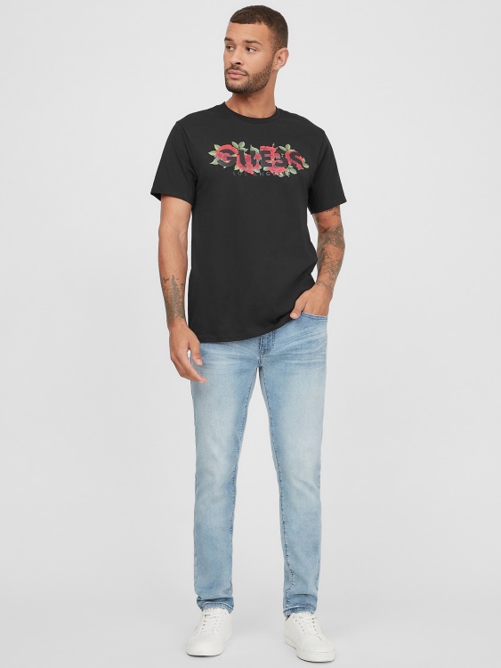 тениска с лого Guess Eco Tolk Roses Jet Black