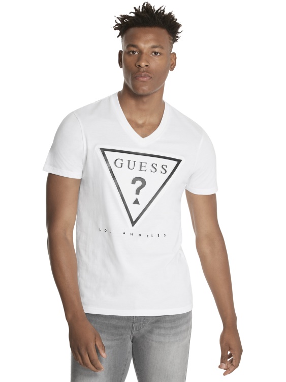 тениска с релефно лого Taft Guess чисто бяла