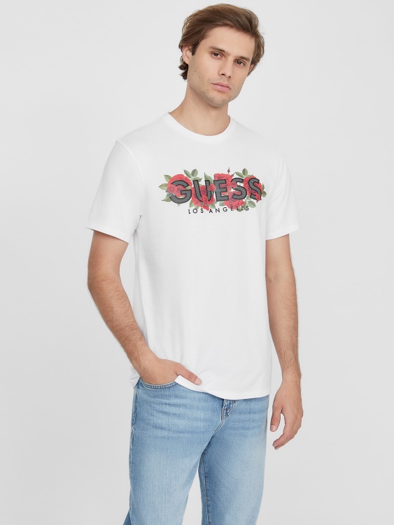 чисто бяла тениска с лого на еко Tolk Roses Guess