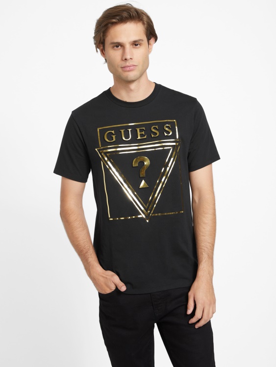 тениска с лого на Ricky Guess джет черно